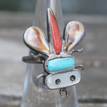 OLDER Vintage Sterling Multistone Inlay Bug Ring 5.25
