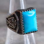 Vintage Sterling Turquoise Thunderbird Ring 7.5