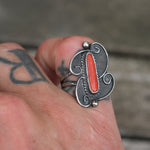 Vintage Sterling Coral Ring 5.5