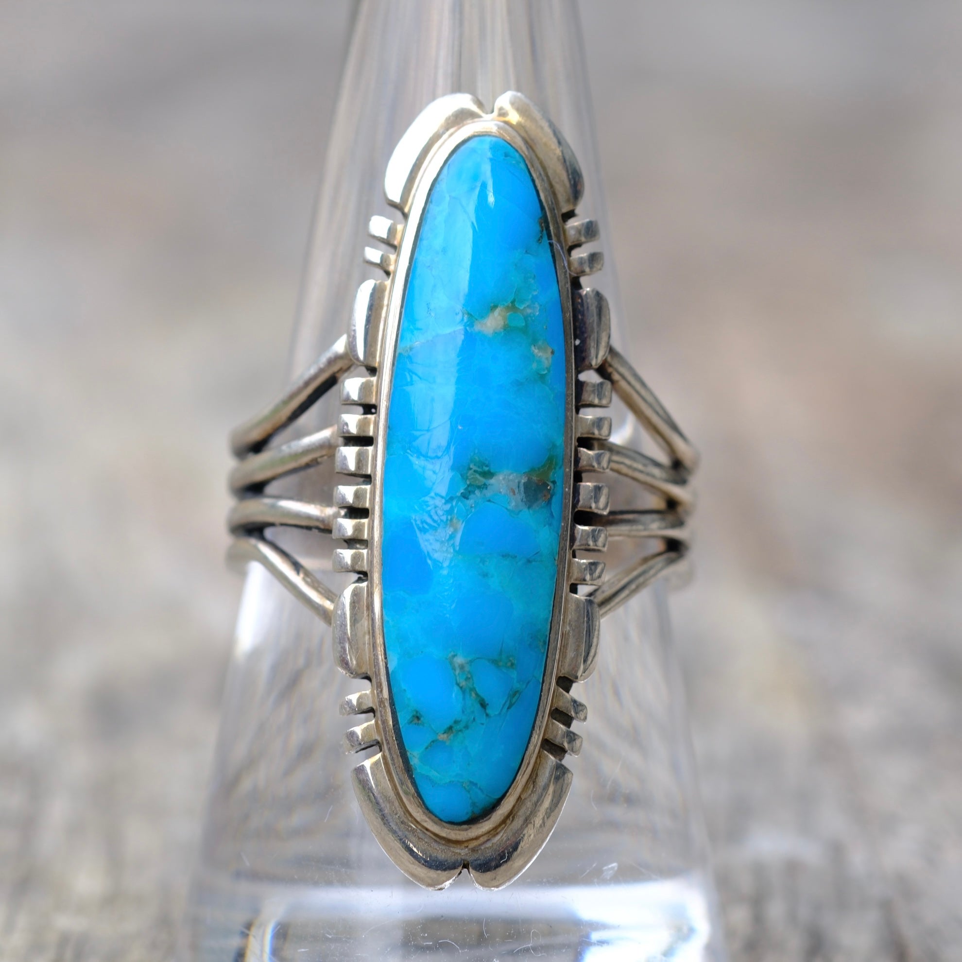 Vintage Sterling Block Turquoise Ring 9