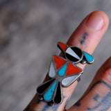 Vintage Sterling Multistone Inlay Thunderbird Ring 2.5