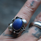 Vintage Sterling Lapis Feather Ring 6.75