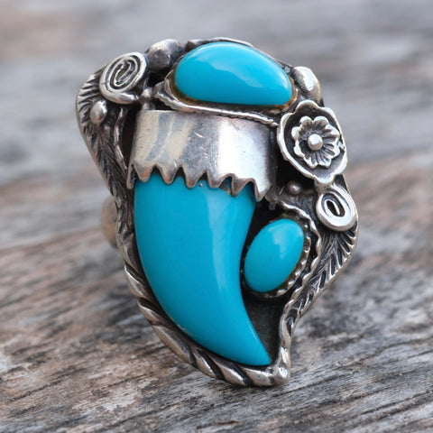 Vintage STerling Turquoise Claw Ring 6.5
