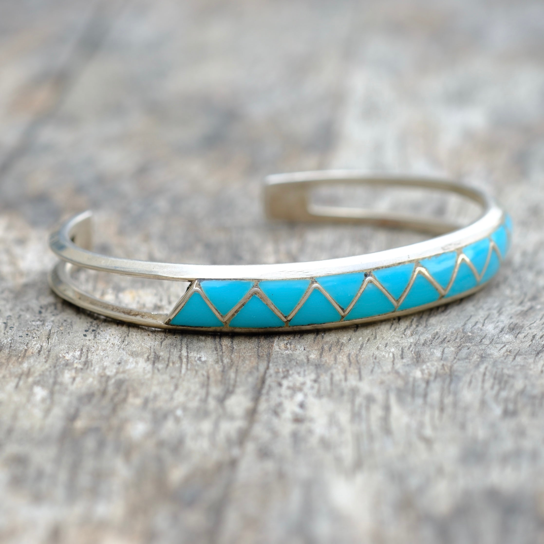 Vintage Sterling Turquoise Inlay Cuff Bracelet