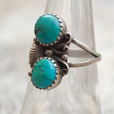 Vintage Sterling Turquoise Feather Ring 6.75