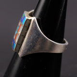 Vintage Sterling Multistone Inlay Ring 8
