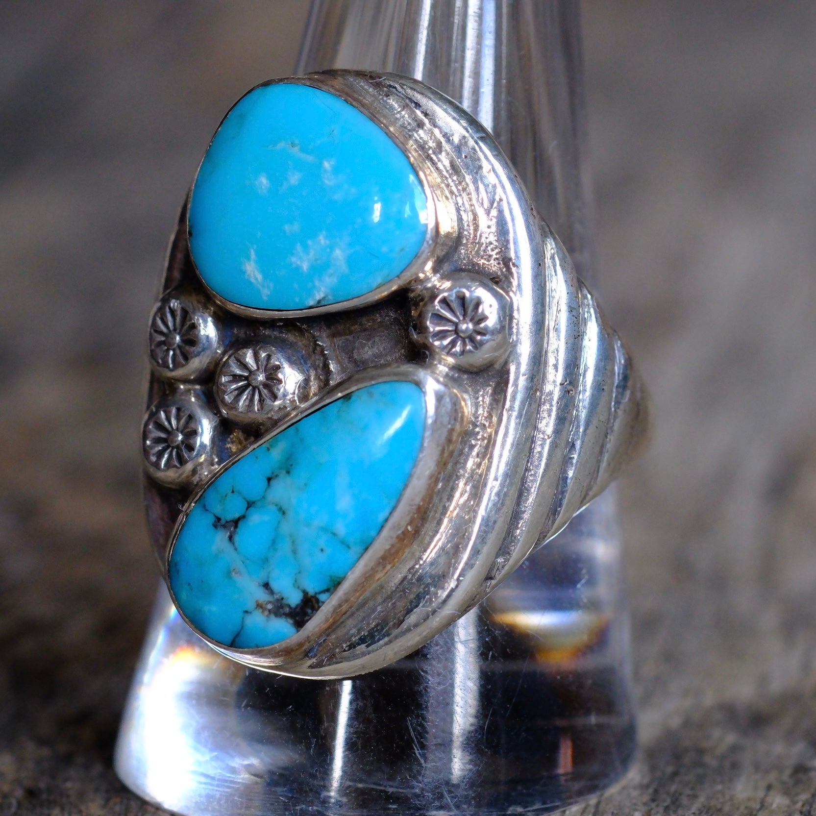 Vintage Sterling 2-Stone Turquoise Ring 10
