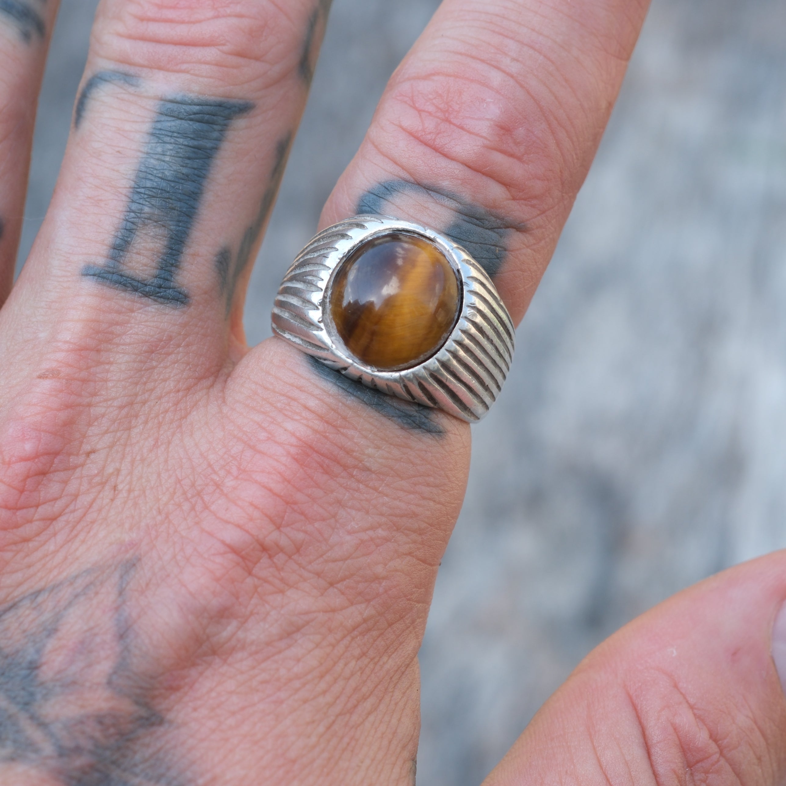 Vintage Sterling Tigers Eye Ring 9.5