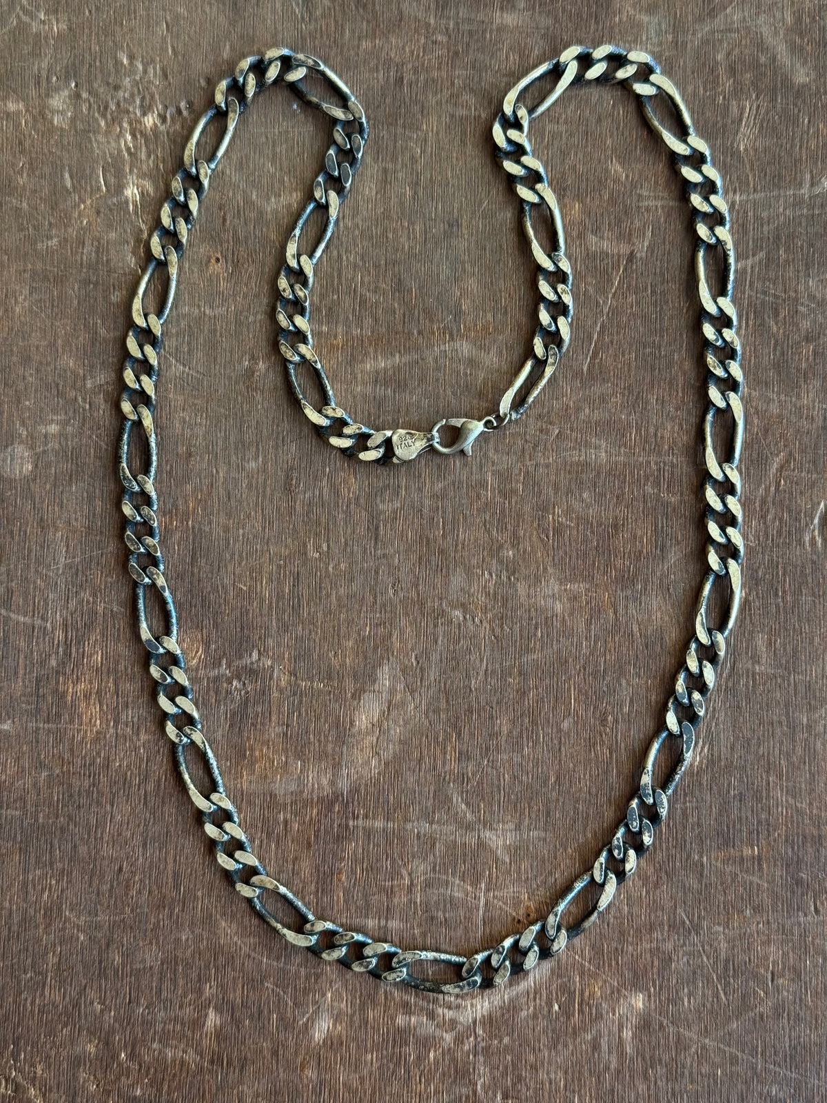 Vintage Sterling Silver 22” Heavy Patinated Figaro Chain