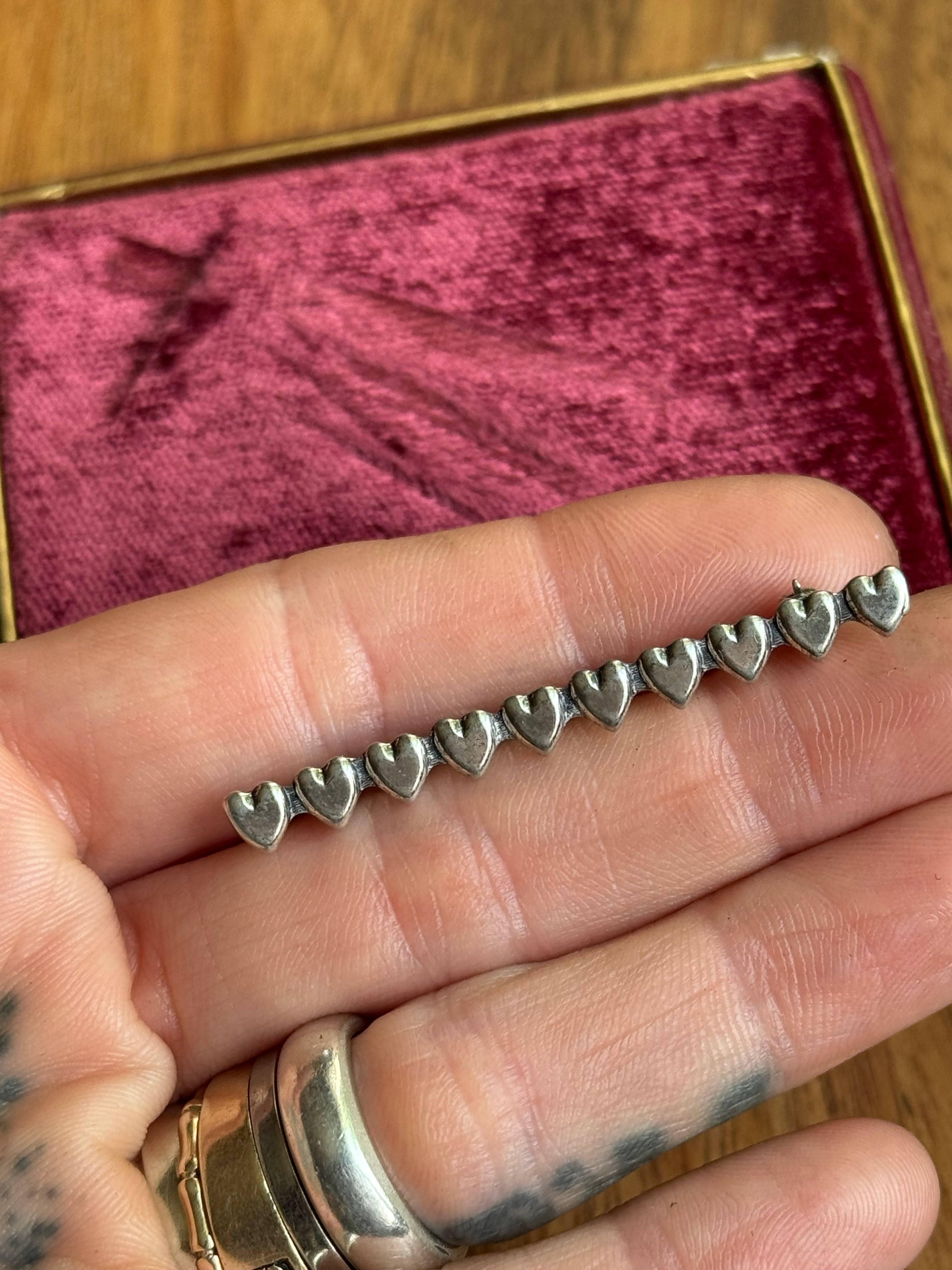 Vintage Sterling Silver String of Hearts Pin
