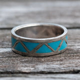 Vintage Sterling Turquoise Inlay Band 8.25