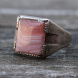 Vintage Sterling Agate Signet Ring 7.25