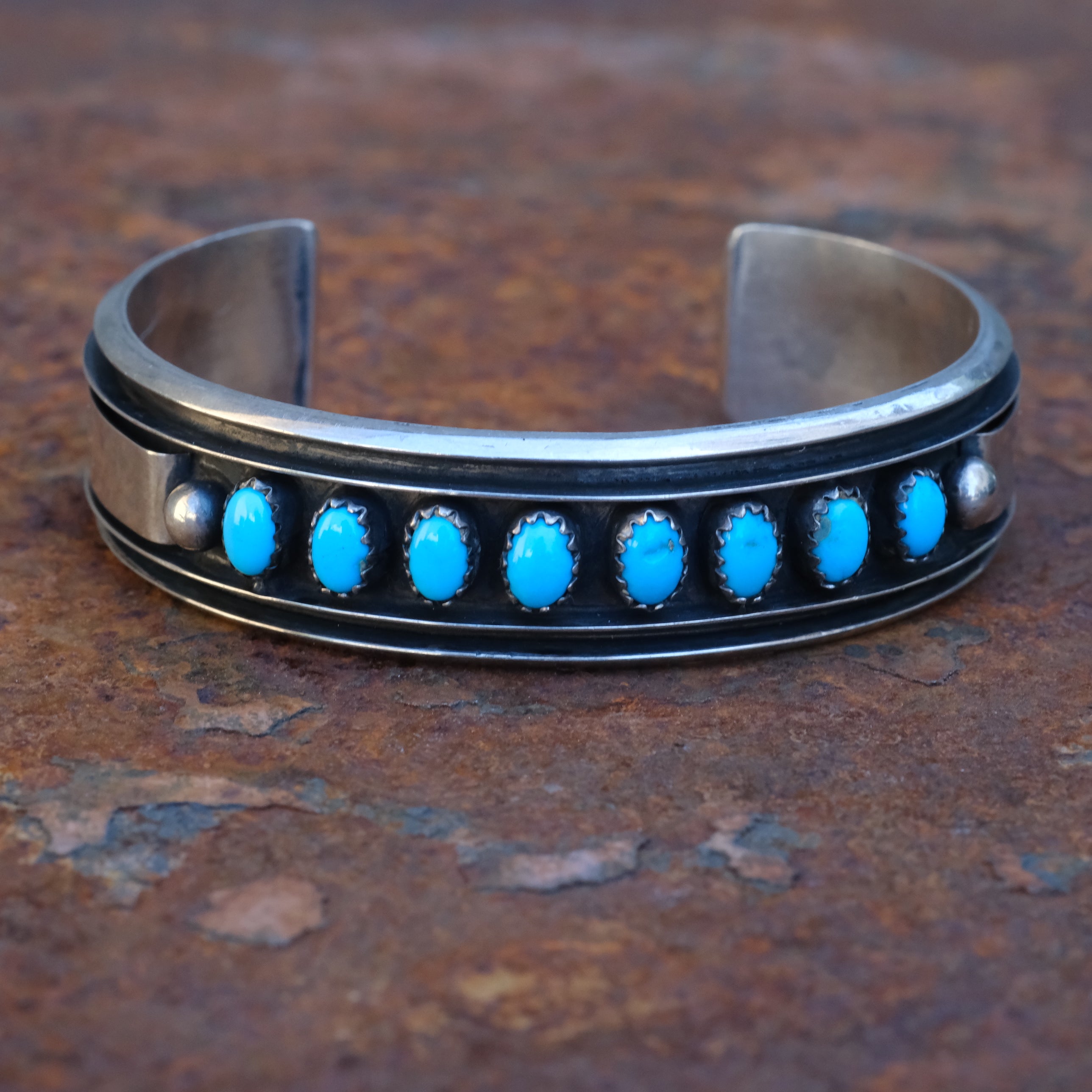 Vintage Sterling 8-Stone Turquoise Cuff Bracelet
