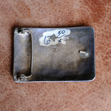 Vintage Sterling Turquoise and Coral Inlay Claw Belt Buckle