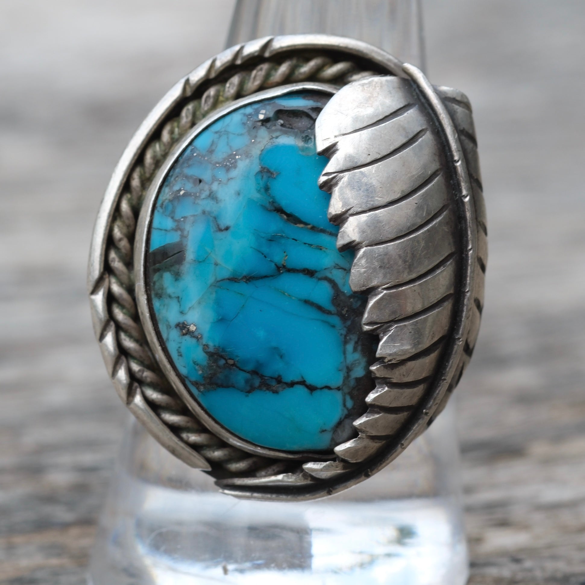 Vintage Sterling Turquoise Feather Ring 9.25