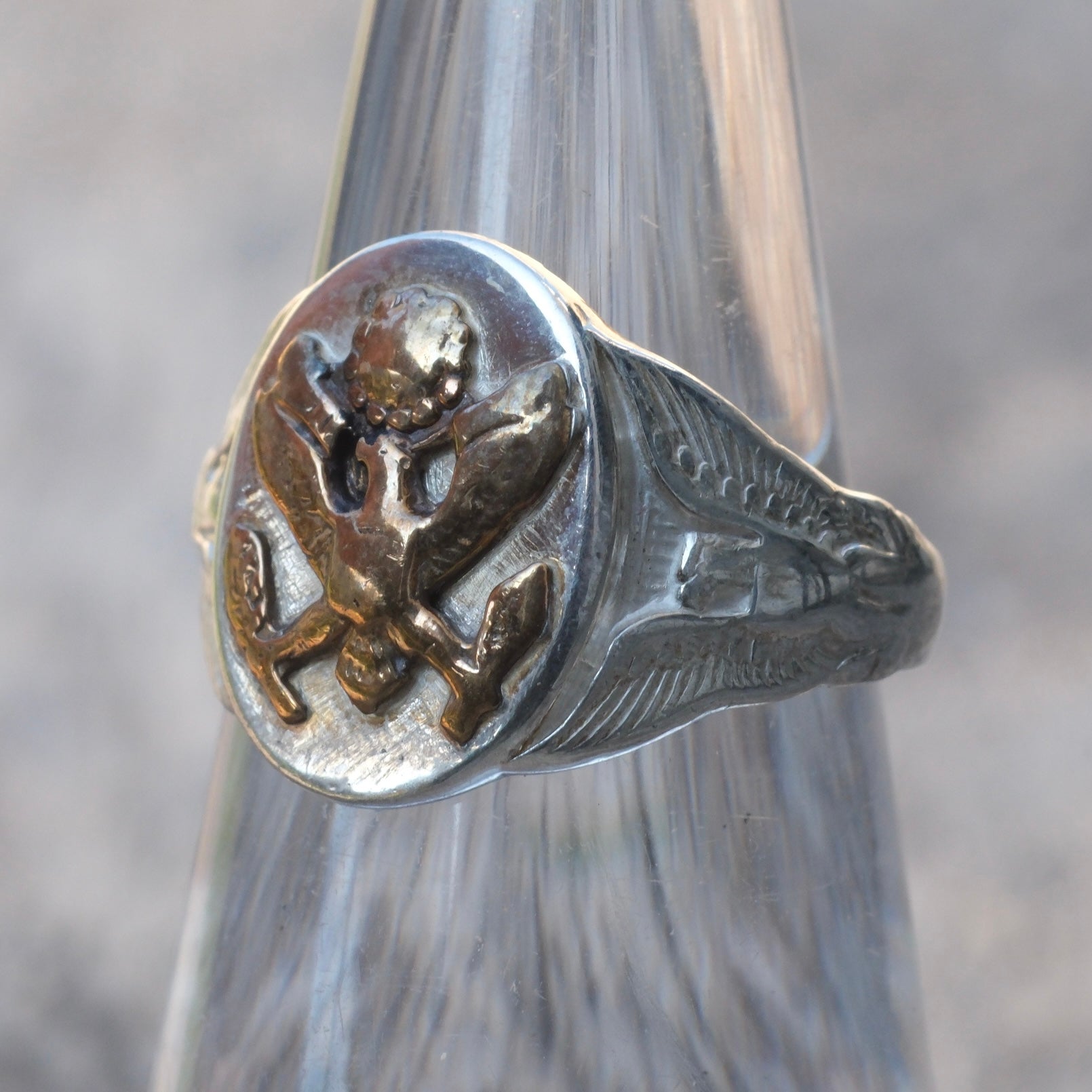 Vintage Sterling Military Signet Ring 5