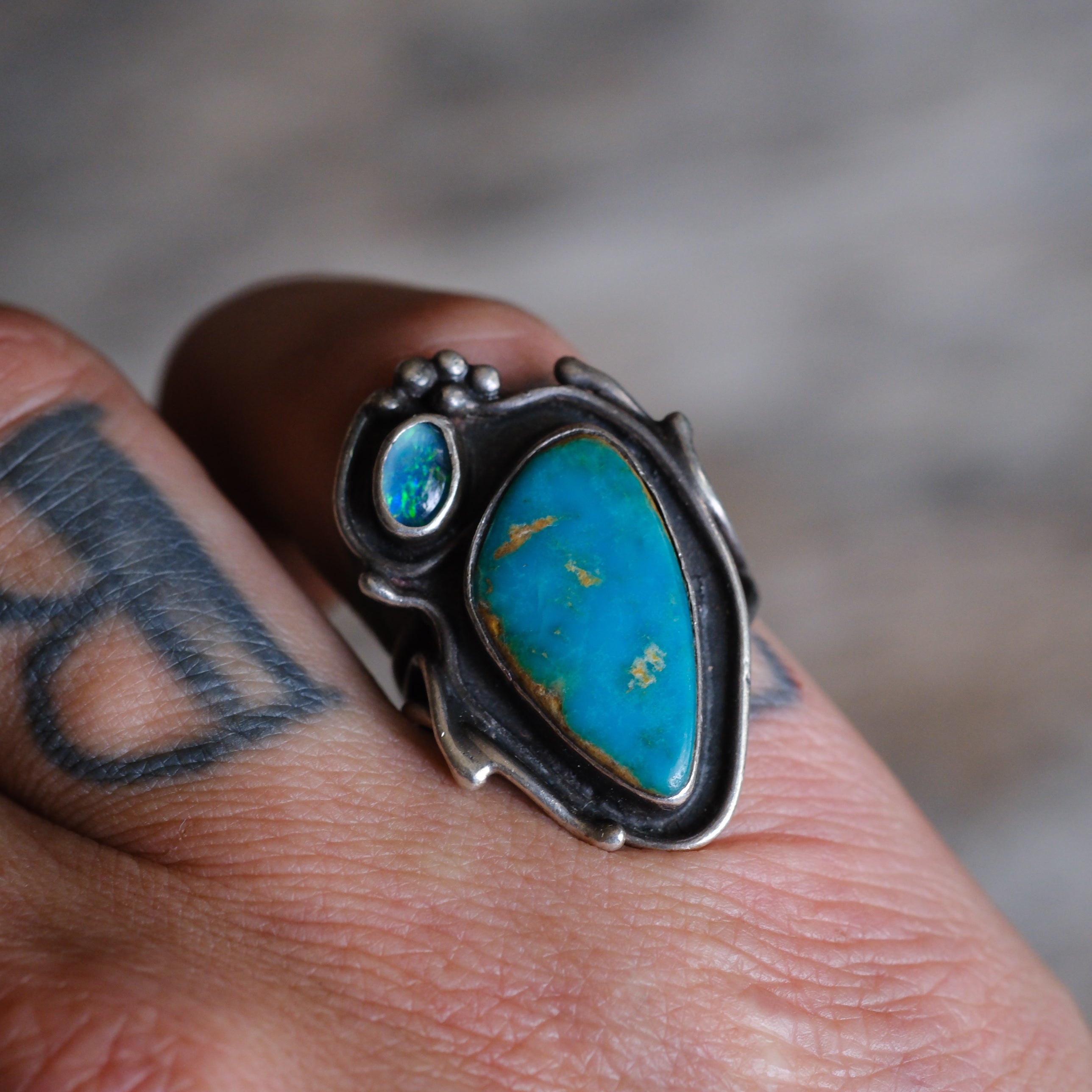 Vintage Sterling Turquoise and Abalone Ring 6.5