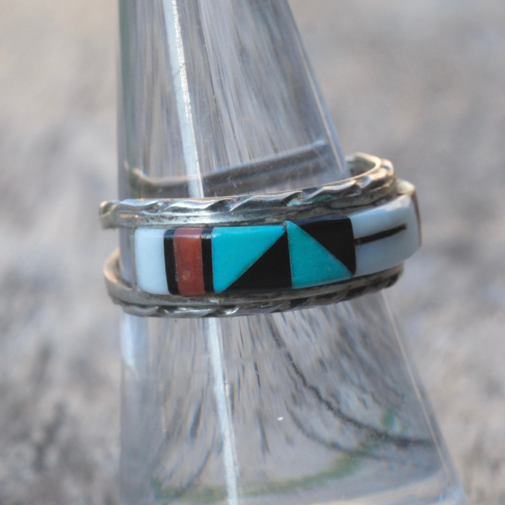 Vintage Sterling Zuni Inlay Band 7.5