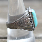 Vintage Sterling Turquoise Ribbed Band Ring 9.75