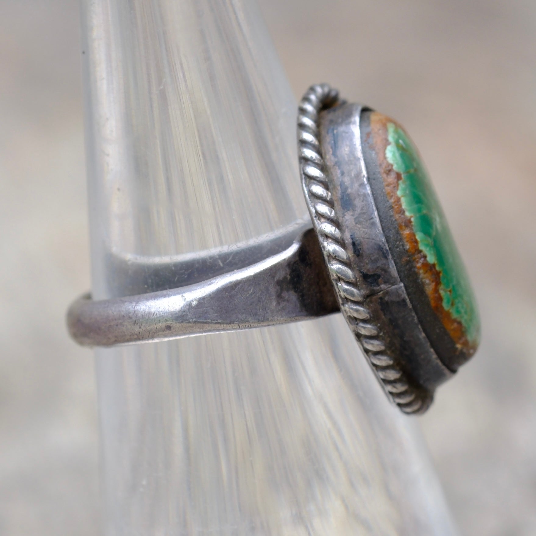 Vintage Sterling Turquoise Roper Ring 4.5