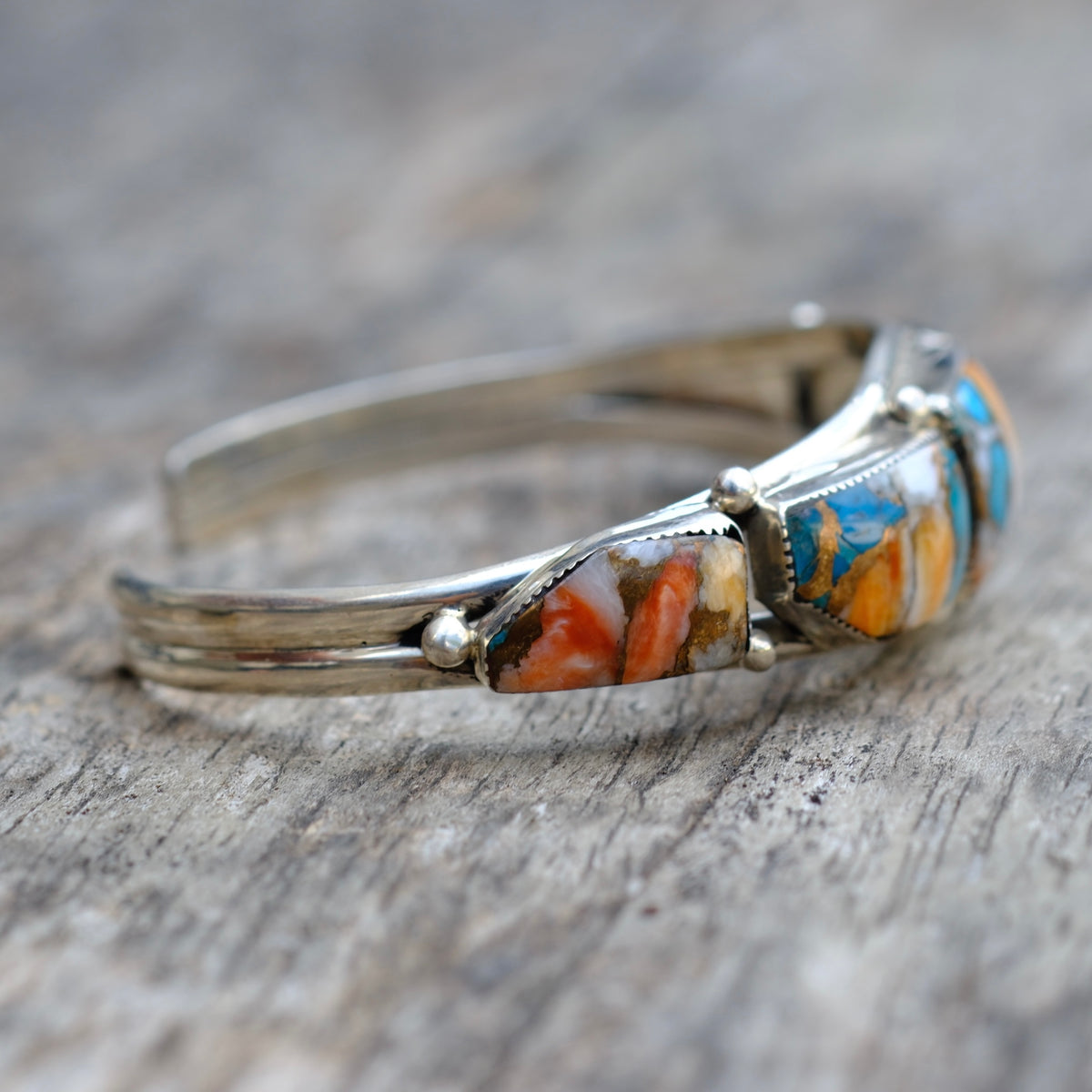 Sterling Silver Compressed Stone Cuff Bracelet