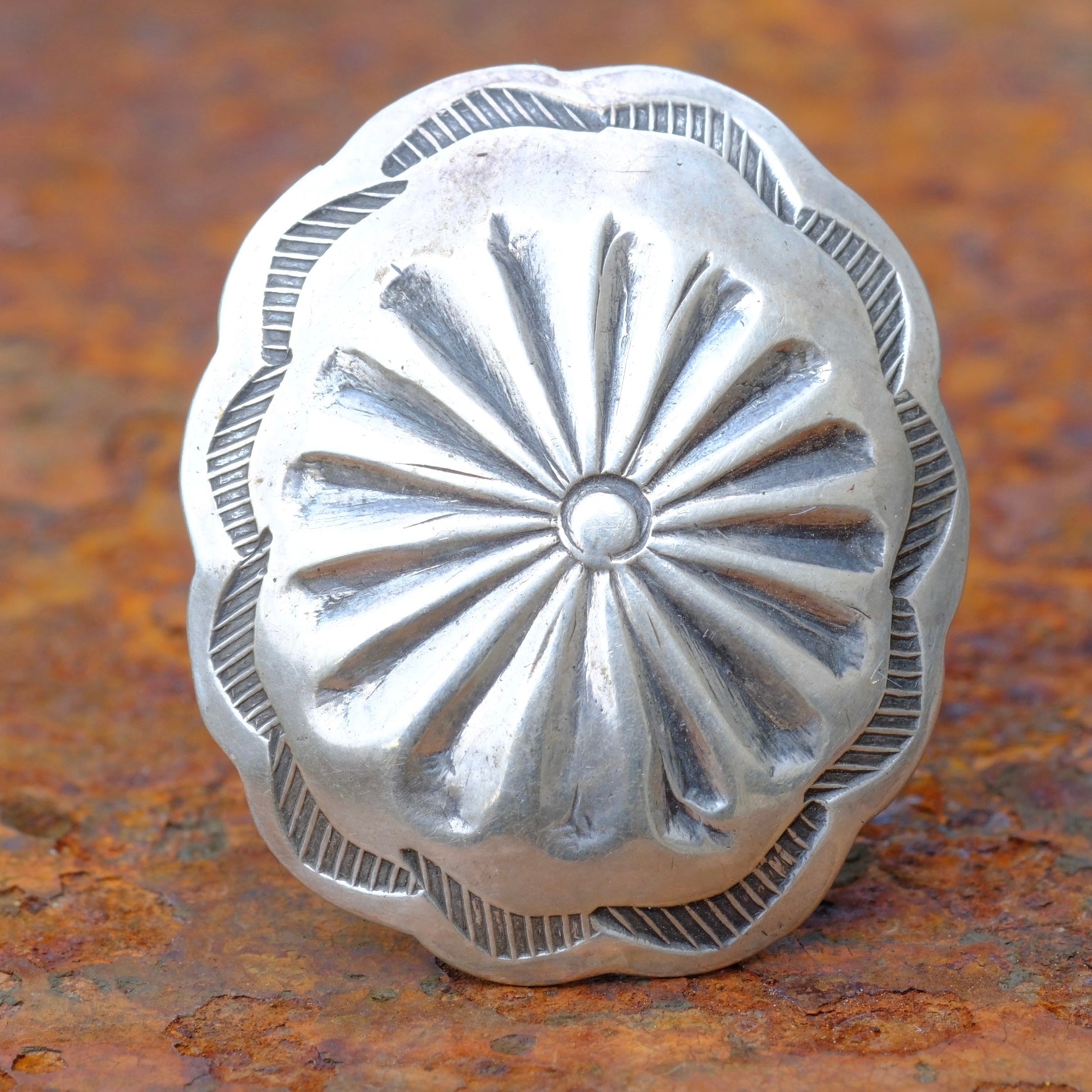 Vintage Sterling Stamped Concho Ring 8.75