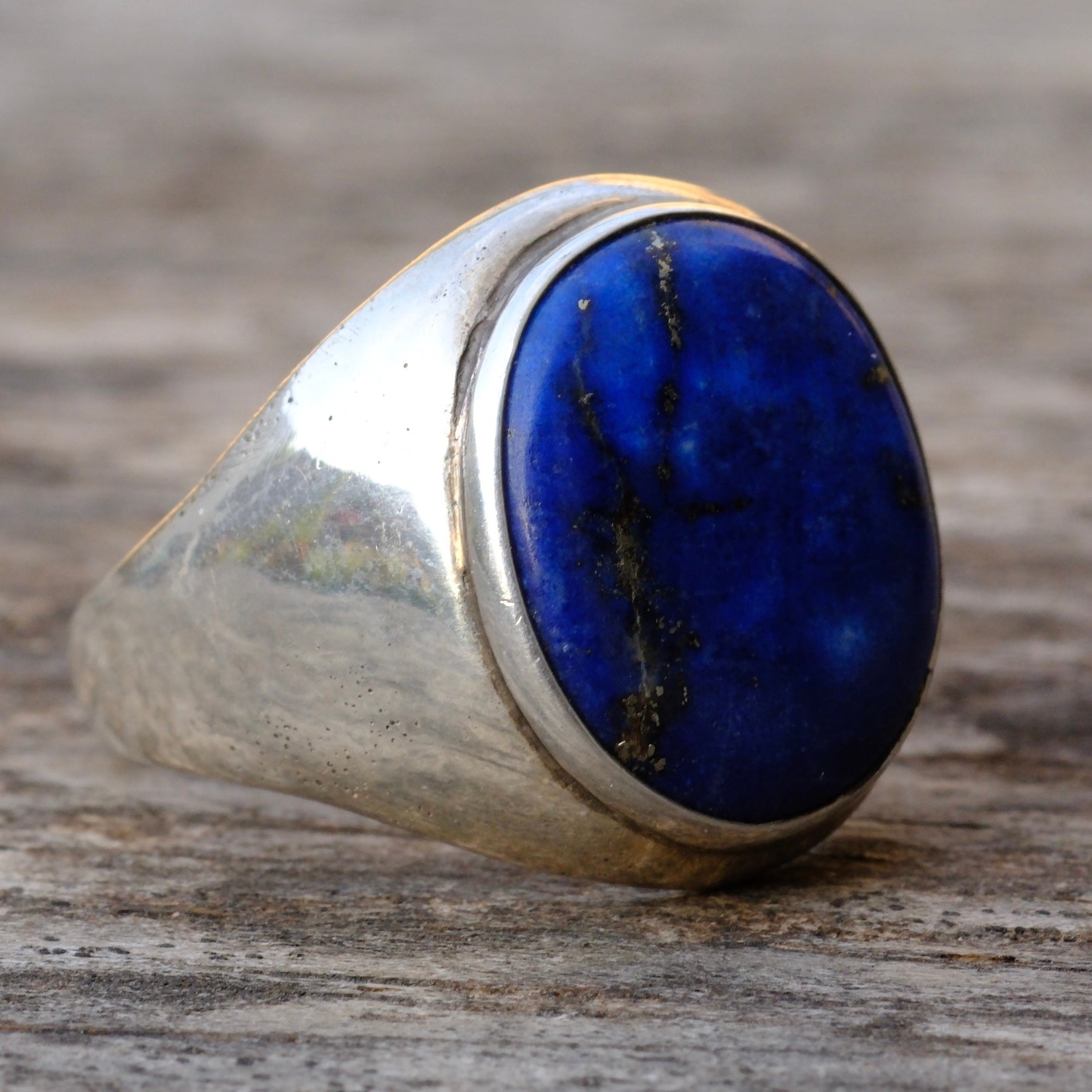Vintage Sterling Lapis Signet Ring 9.75
