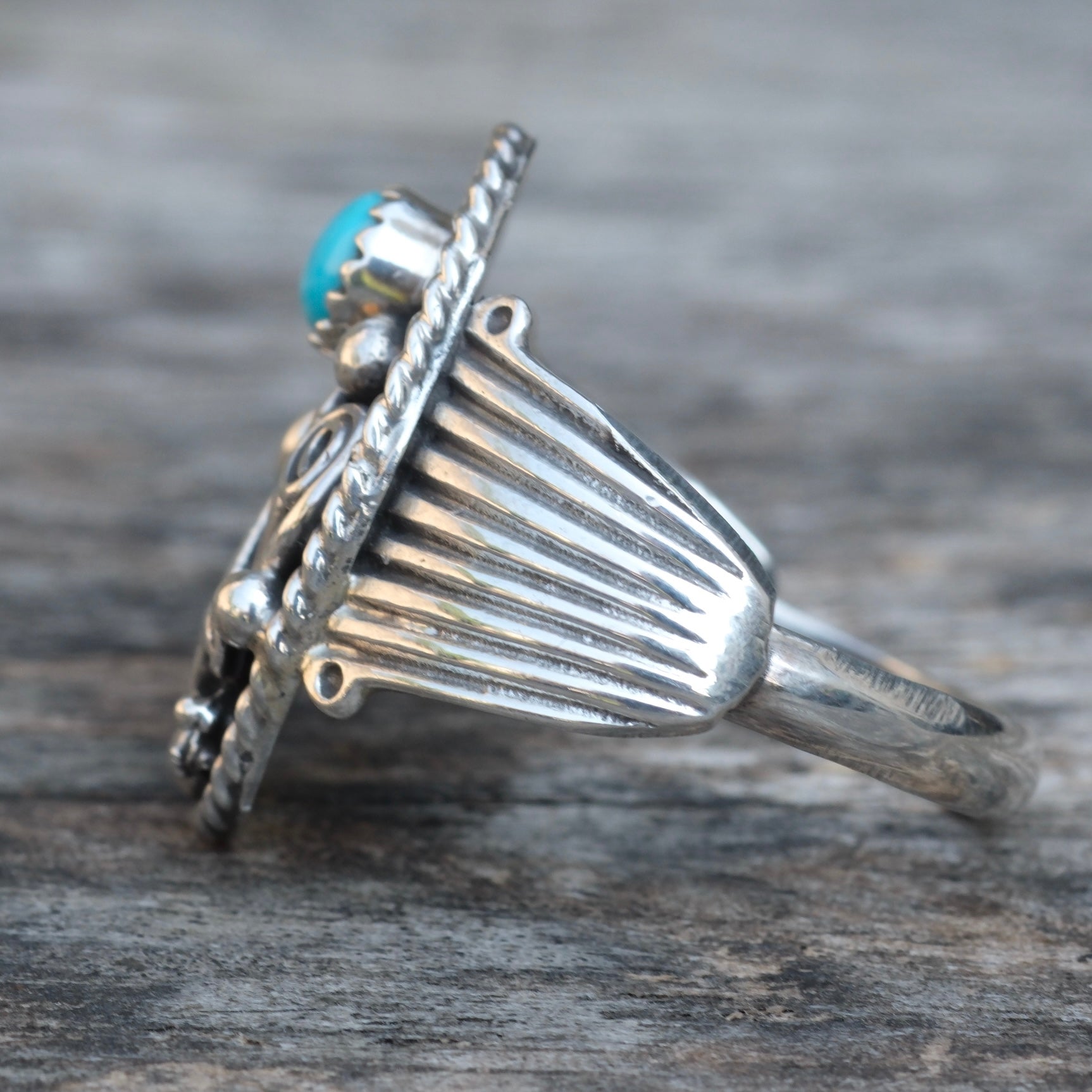 Vintage Sterling Turquoise Eagle Ring 11.5