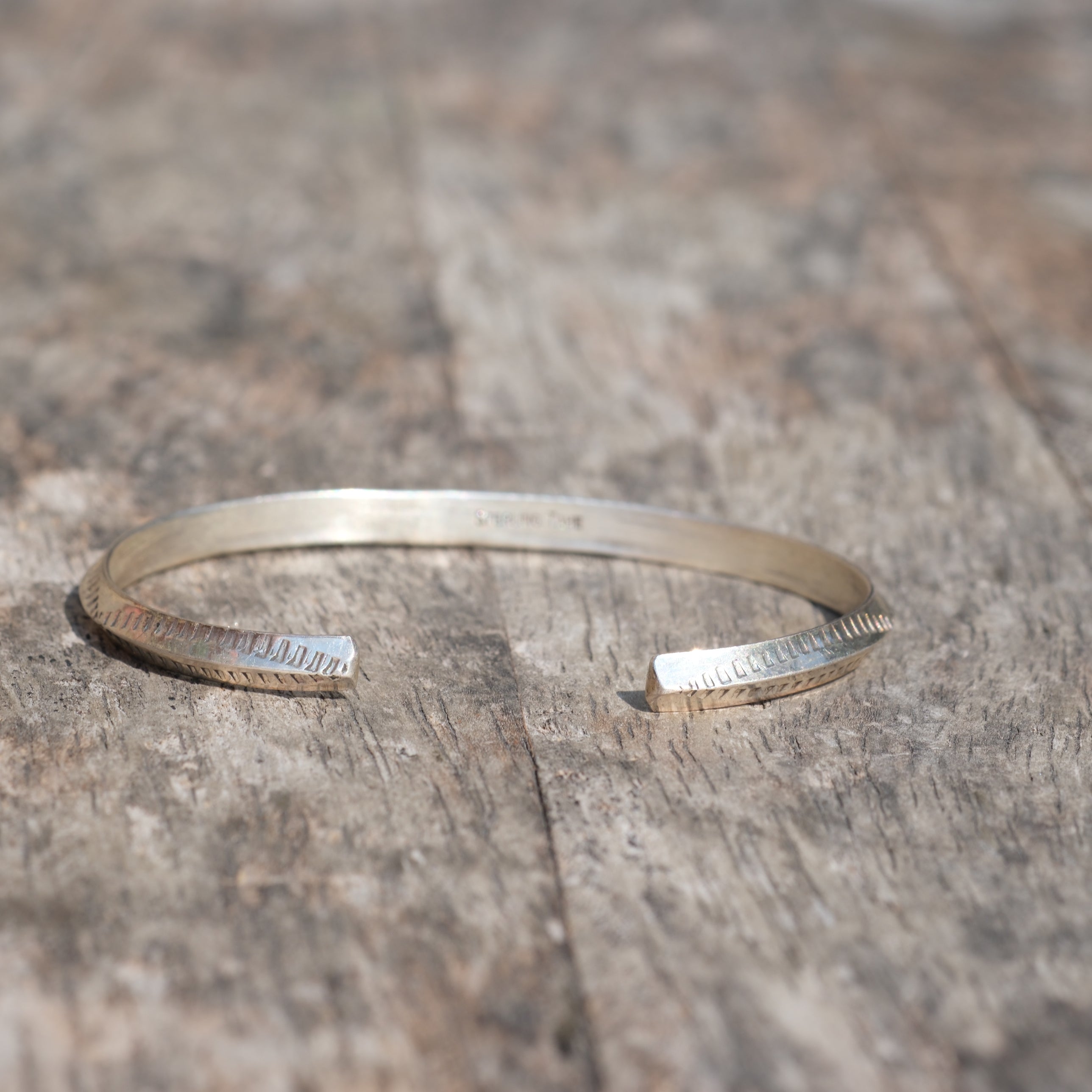 Vintage Sterling Silver Arch Stamped Triangle Cuff