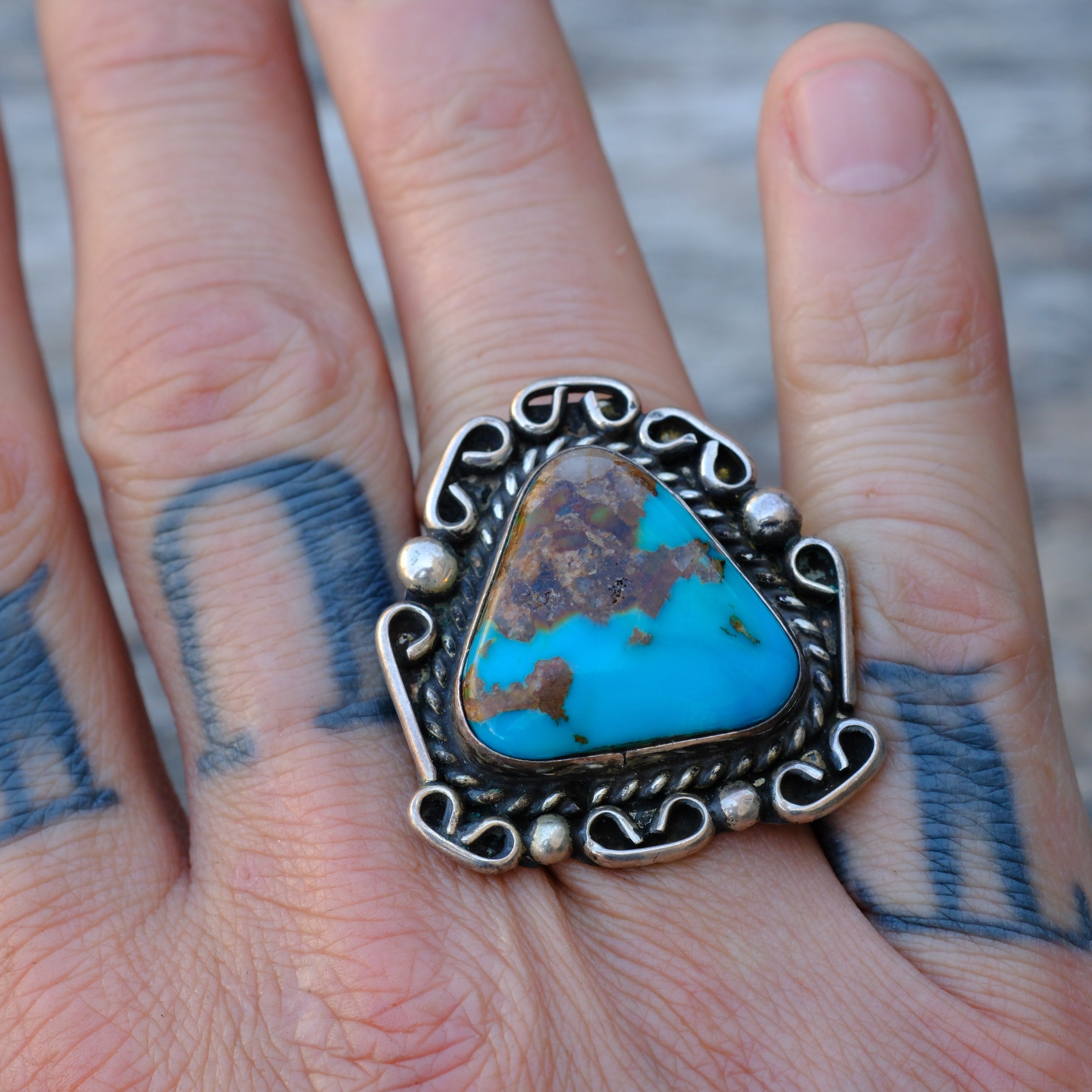 Vintage Sterling Turquoise Ring 8.25