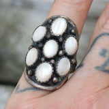 Vintage Sterling Mother Of Pearl Cluster Ring 7.75
