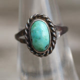 Vintage Sterling Turquoise Roper Ring 5.75