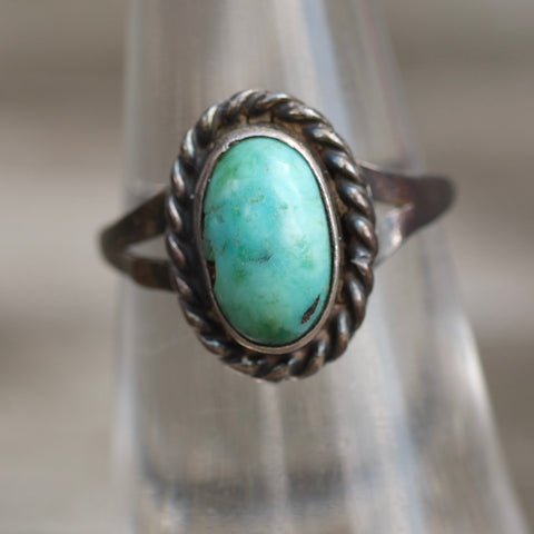 Vintage Sterling Turquoise Roper Ring 5.75