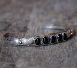 Vintage Sterling 5-Stone Onyx Feather Cuff 6.5"