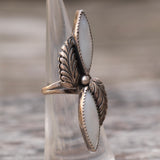 Vintage Sterling Mother Of Pearl Feather Ring 4.5