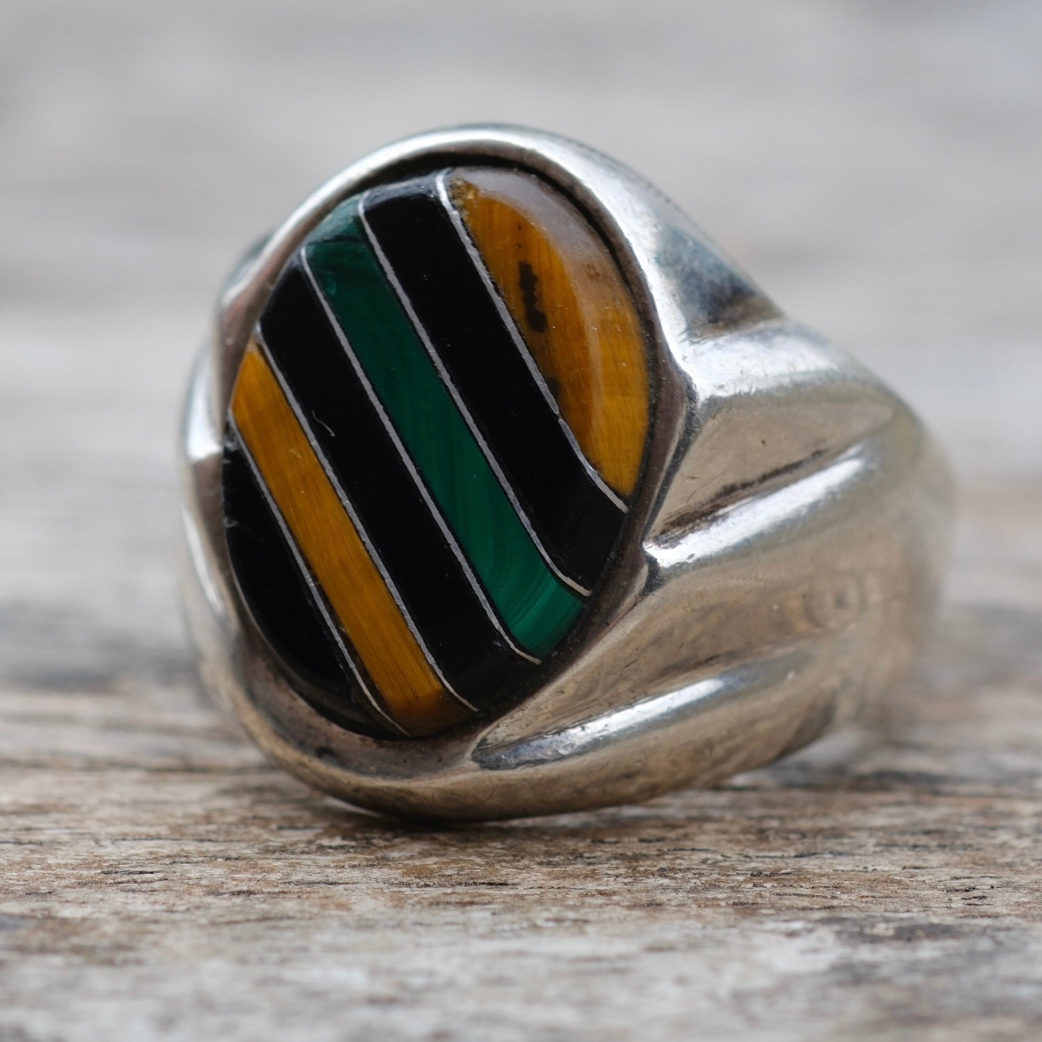 Vintage Sterling Multistone Inlay Ring 9