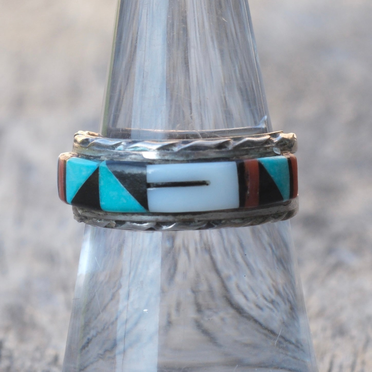 Vintage Sterling Zuni Inlay Band 7.5