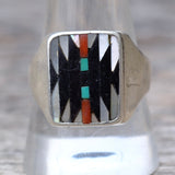 Vintage Sterling Zuni Inlay Dishta Ring 11