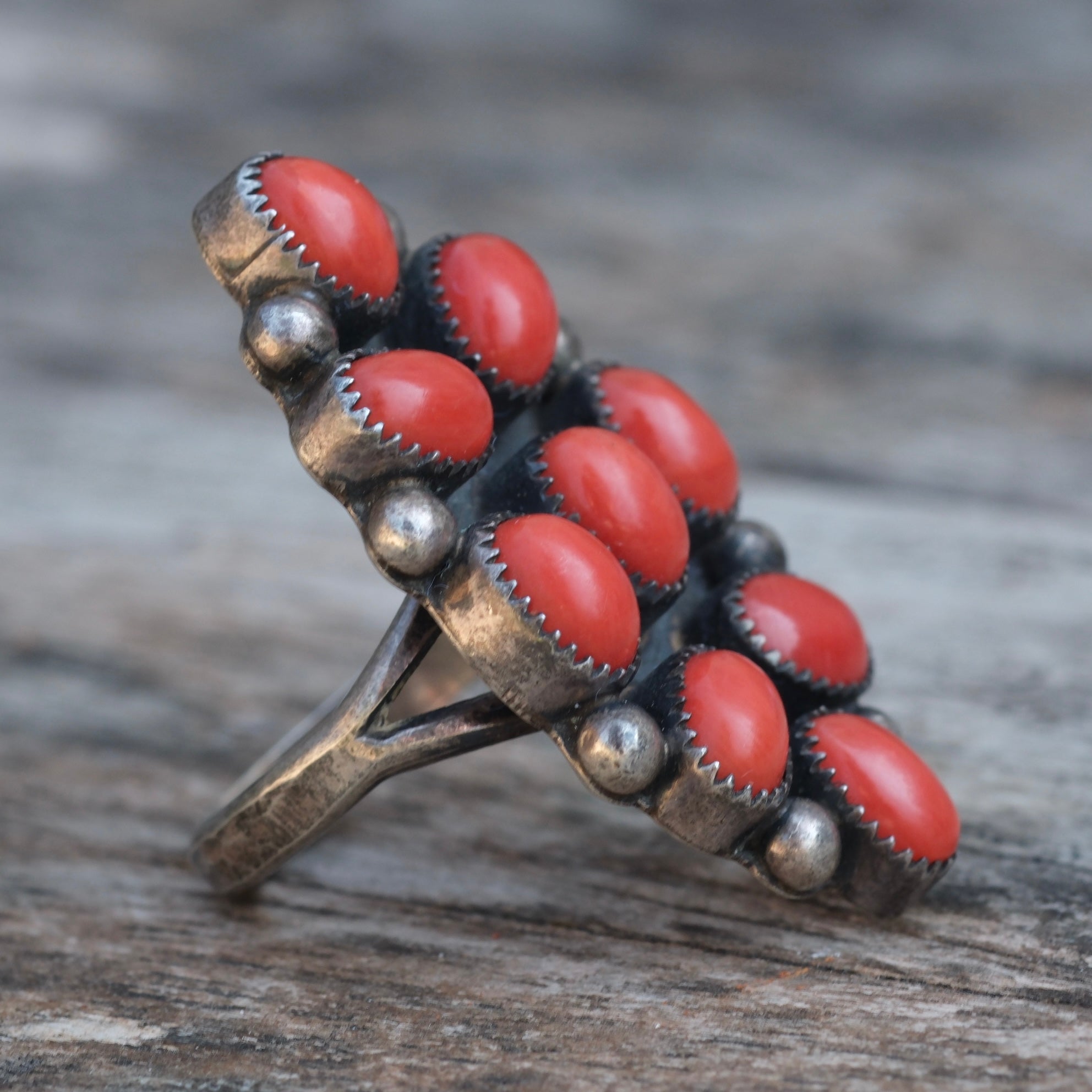 Vintage Sterling Coral Cluster Ring 7.25