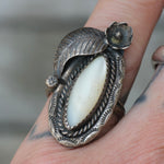 Vintage Sterling Mother Of Pearl Feather Ring 6.5