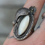 Vintage Sterling Mother Of Pearl Feather Ring 6.5