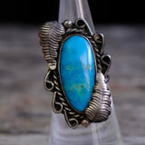 Vintage Sterling Turquoise Feather Ring 6.75