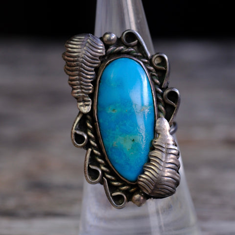 Vintage Sterling Turquoise Feather Ring 6.75