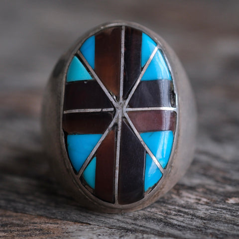 Vintage Sterling Turquoise and Shell Inlay Ring 10