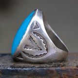 Vintage Sterling Turquoise V For Victory Bells Trading Post Ring 10