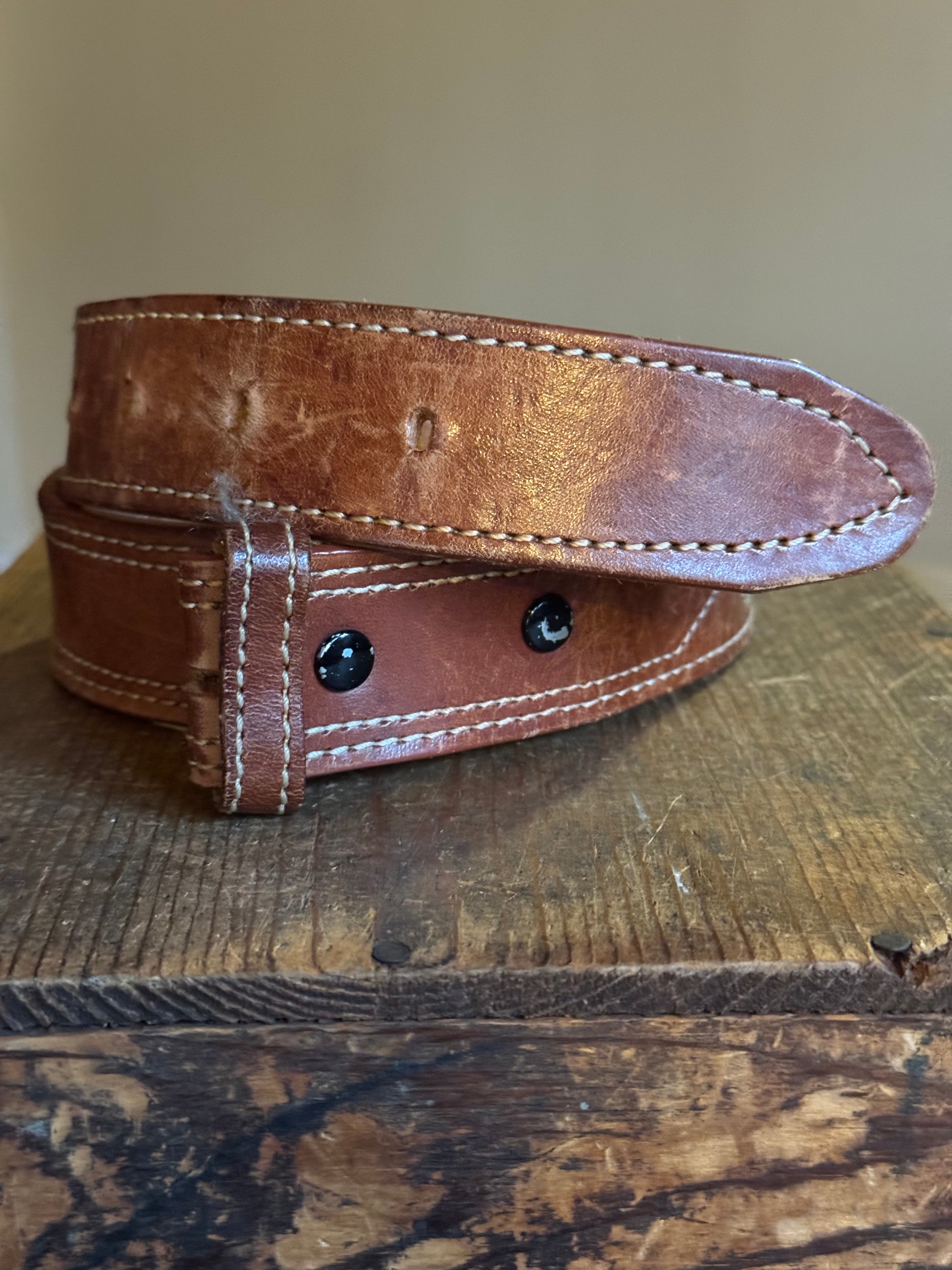 Vintage Western Style Embroidered Brown Leather Belt