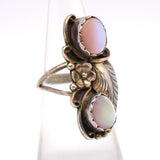 Vintage Sterling 2-Stone mother Of Pearl Feather Ring 5.5