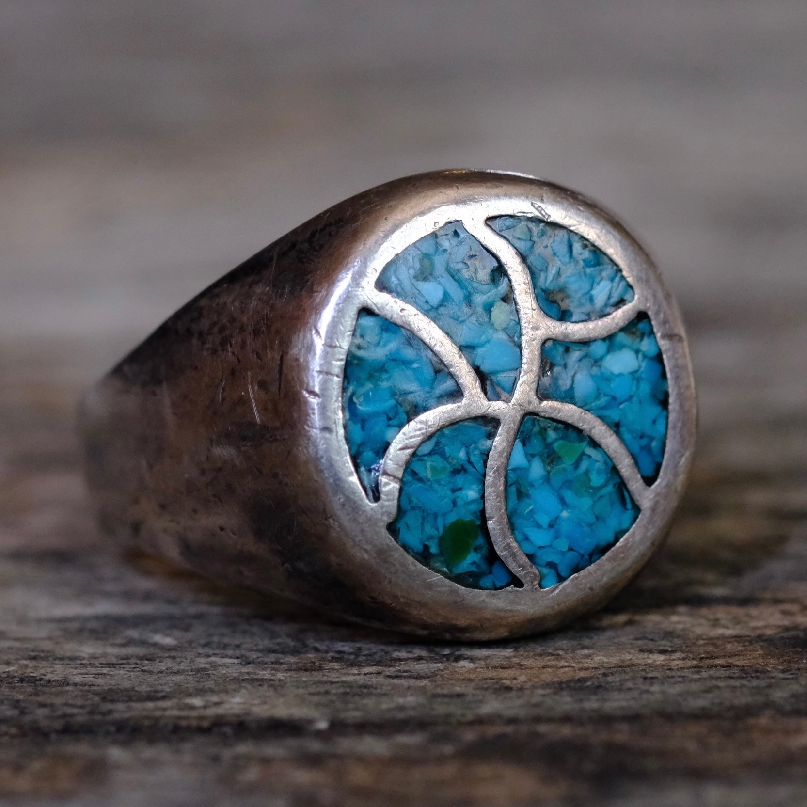 Vintage Sterling Turquoise Inlay Ring 10