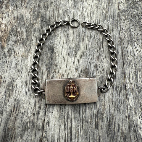 Vintage Sterling Silver USN Locket ID Bracelet