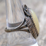 Vintage Sterling Mother Of Pearl Feather Ring 8.25